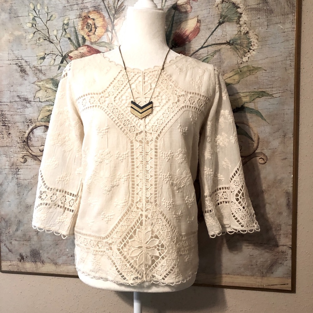 Sz S Altar'd State Ivory Crochet Tunic Shirt